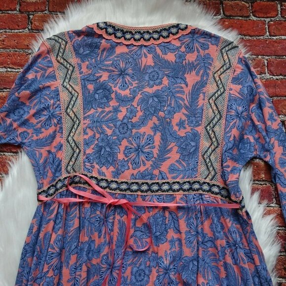 J. Jill Women's Tunic Top Crochet Trim Floral Tie-Back Blouse Boho Oversized XS - Picture 6 of 12